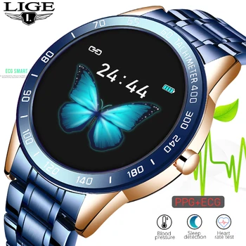 

LIGE New blue steel smart watch men leather smart watch sport For iPhone Heart rate blood pressure Fitness tracker smartwatch