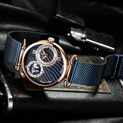 Награда мужские s часы Мужские лучший бренд Эксклюзивные Мужские часы полный стальной двойной циферблат наручные водонепроницаемые