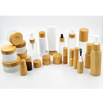 

engraving logo sample 1oz frosted clear glass jar bamboo bottles with lotion spray cap skin care cream/cosmetics cream containe