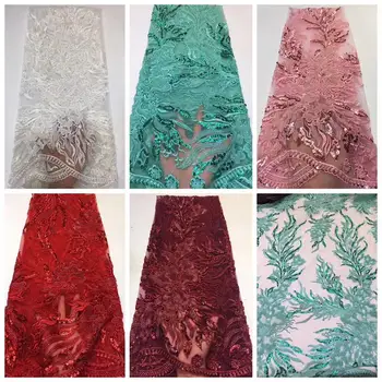

NaXiu Handmade African Lace Fabric With Beads 2019 High Quality Embroidery French Tulle Lace Fabric For Wedding Dress