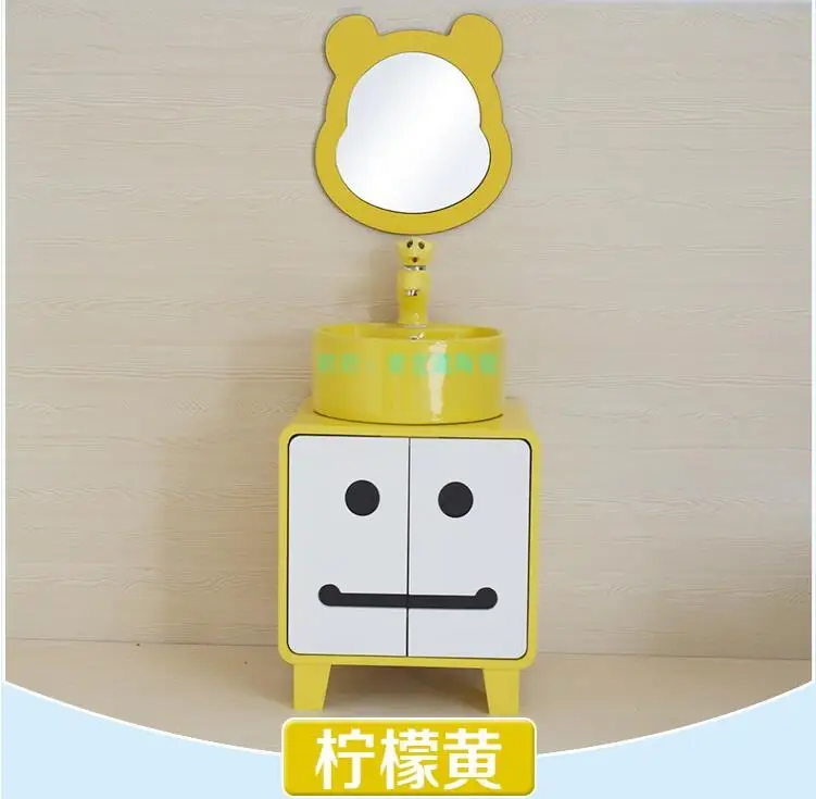 Children's washstand bathroom cabinet cartoon wash basin combination vertical floor color ceramic basin cabinet
