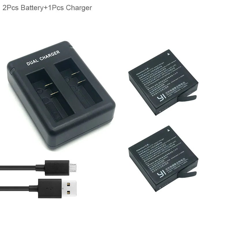 2battery 1charger Peeynnt Аккумулятор для Xiaomi Yi 4K Xiaomi Yi II аксессуары для экшн-камеры для Yi Lite 1400mAh литий-ионная аккумуляторная батарея - Цвет: 2battery 1charger