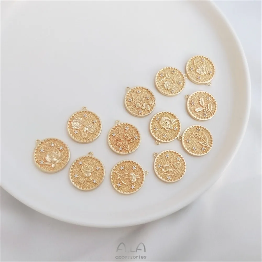 14K copper wrapped real gold December birthday flower round brand pendant DIY Necklace sweater chain Pendant Fashion Pendant