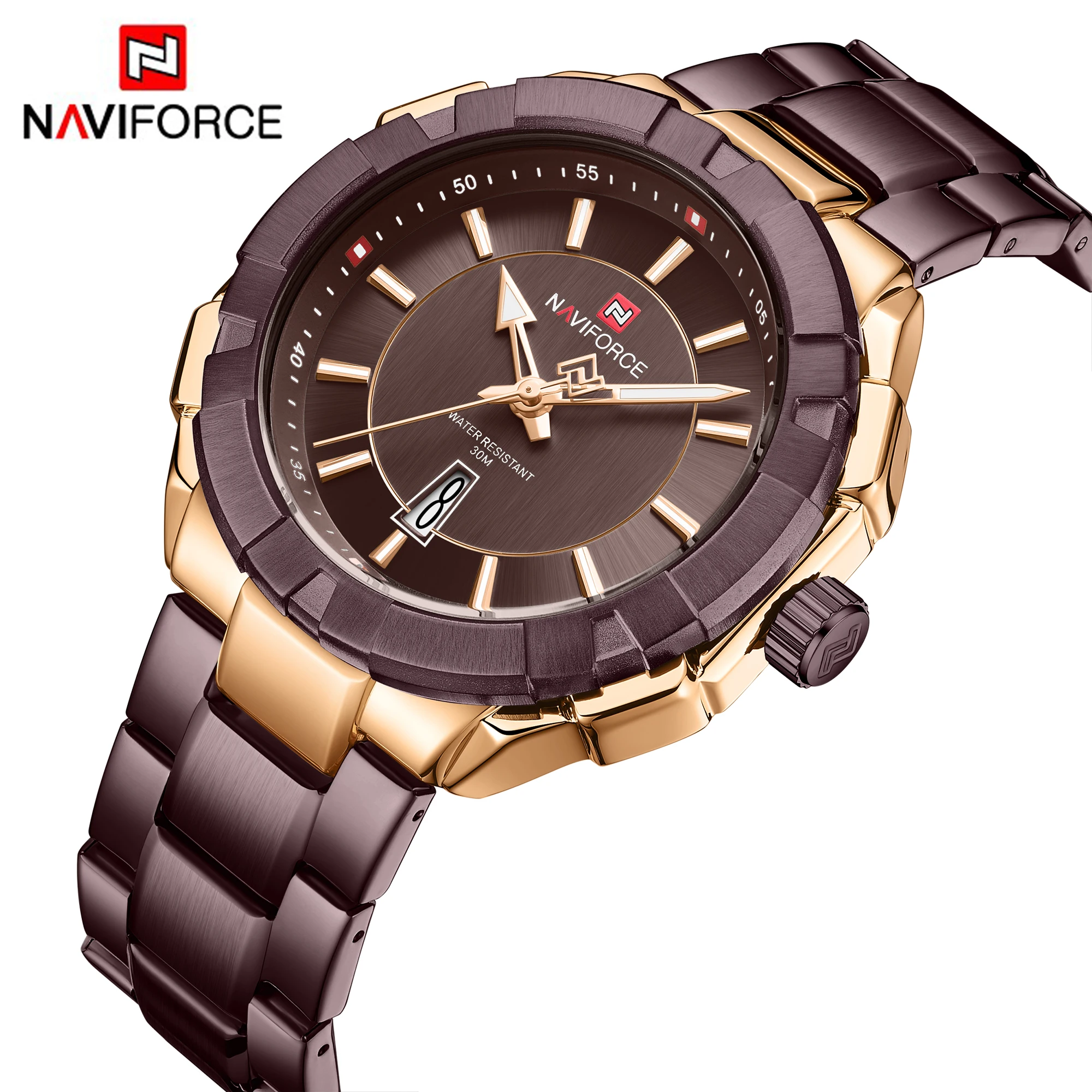 Часы наручные NAVIFORCE Мужские кварцевые модные роскошные водонепроницаемые