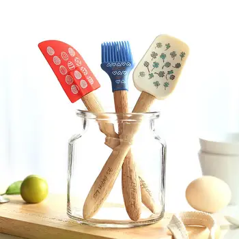 

3PCS/Set Silicone Spatula Set Heat Resistant Spatulas with Wooden Handles for Cooking Baking Mixing