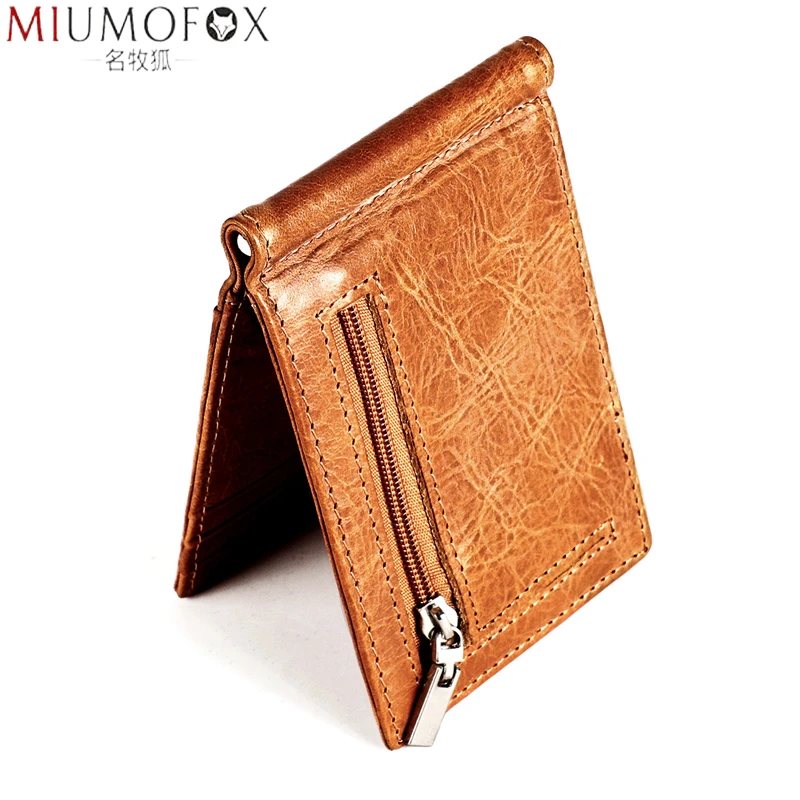 Sociaal Monument valuta Male Genuine Leather Design Fashion Slim Wallet Zipper Front Pocket Men  Money Clip Rfid Blocking Mini Purse Dollar Clip For Men - Money Clips -  AliExpress