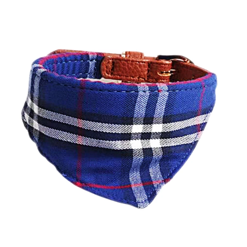 Dog Cat Collar Puppy Cats Plaid Bowknot Collars Cotton Soft Neckerchief Collars For Dog Cat Pet Products Accessories - Цвет: Синий