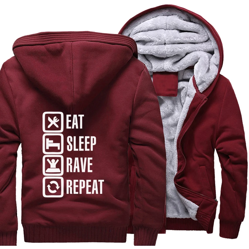 Eat Sleep Warm Thick Fleece Men Winter Jacket Rave Repeat Game Coat Hoodies Sweatshirt Hoodies Thicken Coat Sportswear Jackets - Цвет: wine red