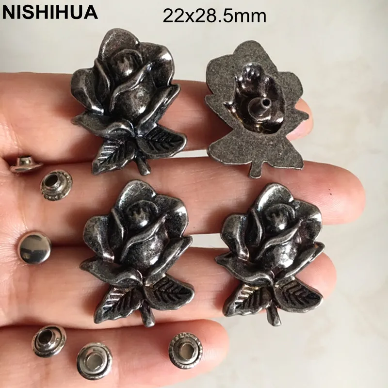 20setsetBigRoseFlowerRivetStuds22x285mmBlackgunmetalDIY