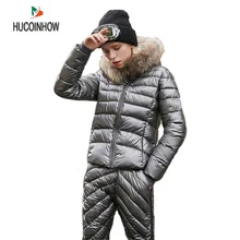 Женский зимний костюм, зимняя куртка+ штаны, яркий кожаный женский лыжный костюм, для спорта на открытом воздухе, Зимняя Толстая Теплая Лыжная одежда