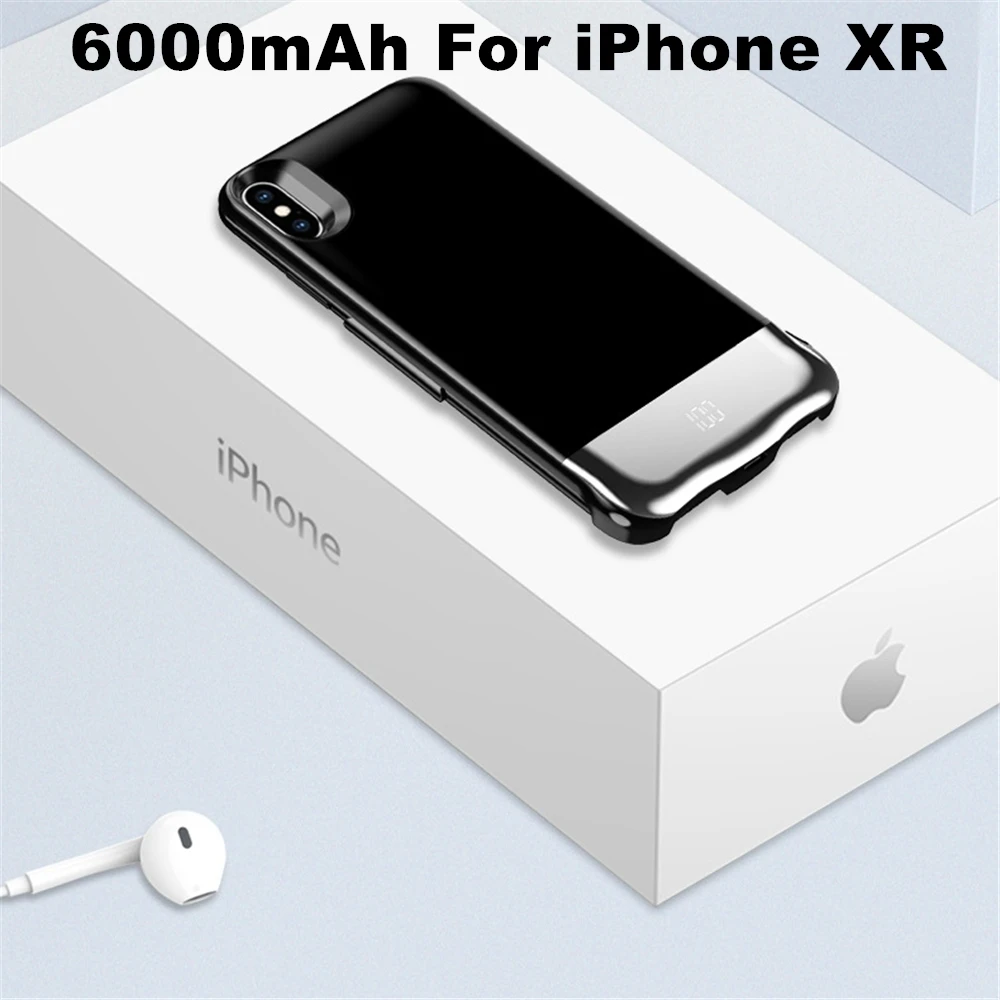 Чехол для зарядного устройства для iphone XS Max XR, внешний аккумулятор, чехол для iphone 6, 6s, 7, 8 Plus, 8000 мАч, чехол для аккумулятора - Цвет: 6000 black XR
