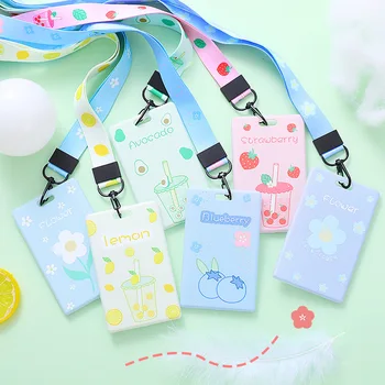 

Creative Fruit Flower Avocado Card Holder Cute Keyring Bank Card ID Bus Card holders With Lanyard Stationery gift Badge Holder