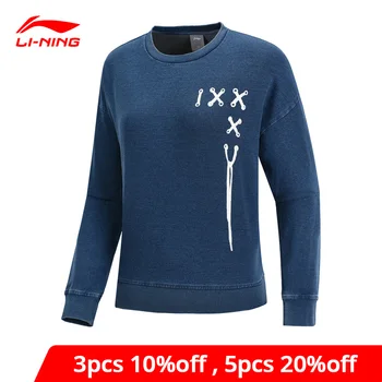 

Li-Ning Women The Trend Sweat Top Washed Knit Denim Loose Fit Leisure Comfort LiNing li ning Sports Tops Sweater AWDN648 WWW974