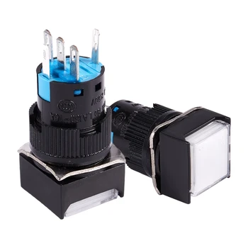 

New 5 Pcs White Square Cap DC 12V Light 1P2T 5 Pins Push Button Switch