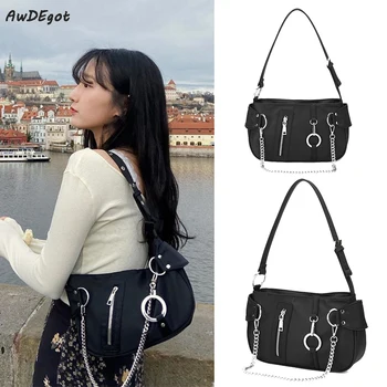 

Black Nylon Vintage Underarm Bag Nylon Shoulder Chain Bag Trend Designer Women High Quality Sling Bag Cool Girl Bags Wholesales