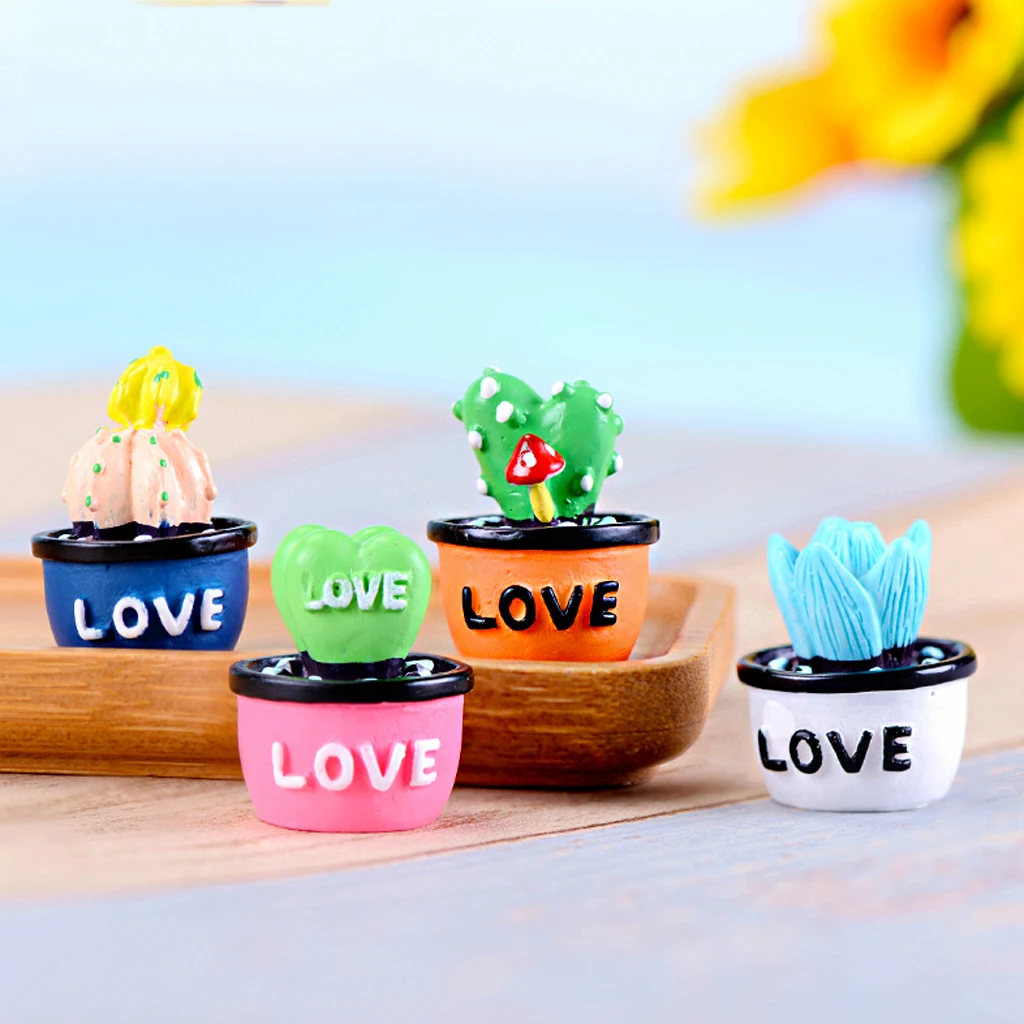 4pcs Cute Mini Cactus Ornament Fairy Garden Supplies Home Office Desk Decor Garden DIY Crafts Micro Landscape Decoration