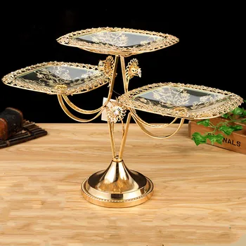 

European style creative hotel home fruit plate KTV supplies metal toughened glass fruit plate