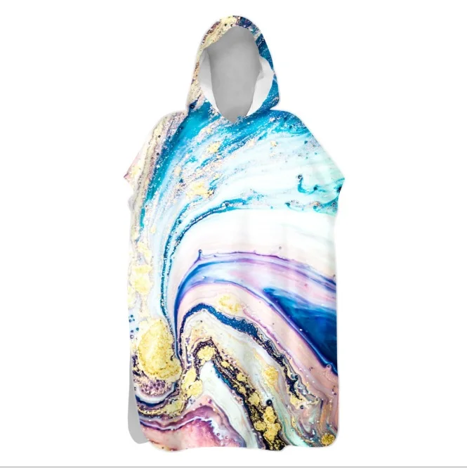 

Corloful Marble stripes Microfiber Quick Dry Wetsuit Changing Robe Poncho towel With Hood for Swim Beach towel Lightweight Beach