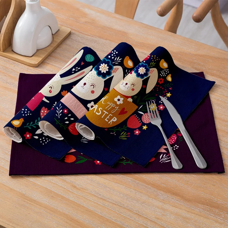 4 PCS Happy Easter Placemats Ornament Table Napkins Decorations Bunny Home Party Supplies Kitchen Accessories | Дом и сад