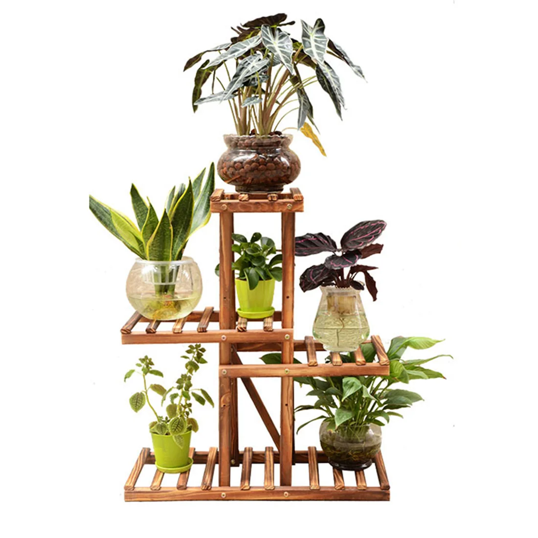 Flower Stand Multi-Layer Adjustable Solid Wood Flower Pot Rack Balcony Indoor Bonsai Flower Stand -