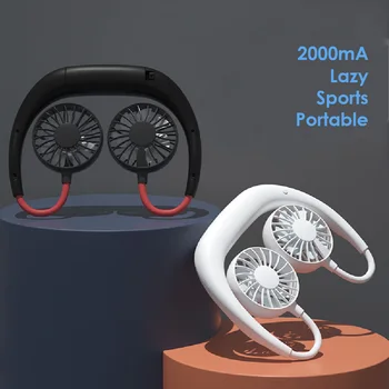 

2000mA Neck Band Fan USB Mini Portable Air Conditioner 3 Gears USB Charging Outdoor Sports Lazy Hanging Neck Band Portable Fan