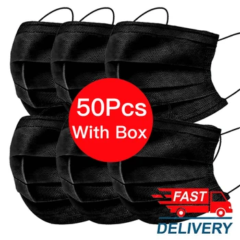 

50/100Pcs Black Face Mouth Anti Dust Disposable Mask Protect 3 Layers Filter Dustproof Earloop Non Woven Mouth Mask Freeshipping