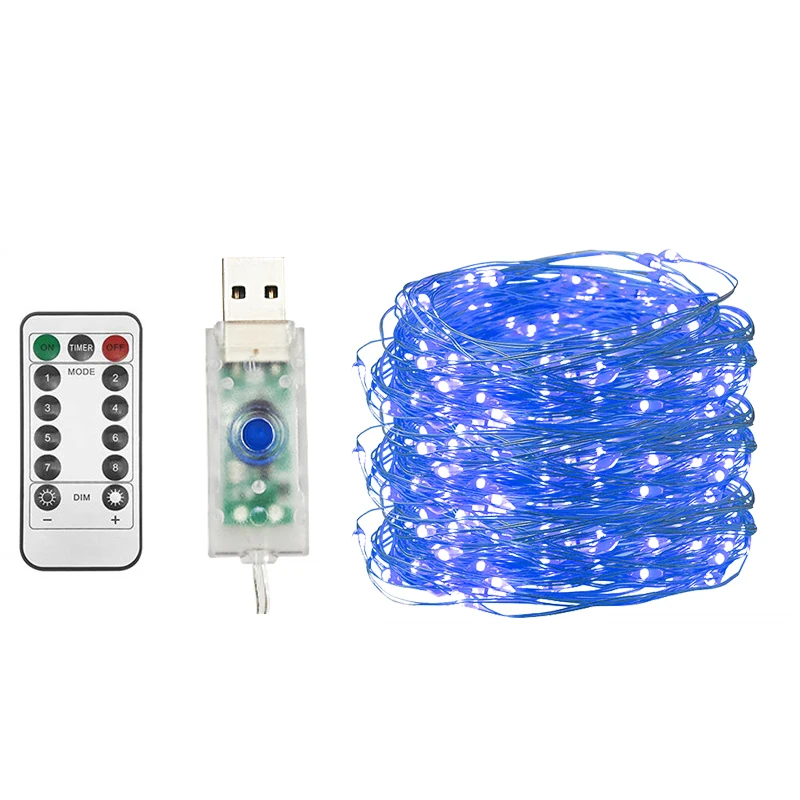 Рождество 5 м/10 м/20 м Светодиодные сказочные огни USB батарея работает с пультом дистанционного управления Водонепроницаемый Серебряный провод мерцающие гирлянды - Испускаемый цвет: A Blue