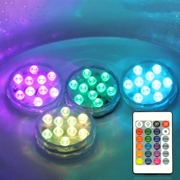 

Led Swimming Pool Lights IP67 Waterproof 10 Led RGB Submersible Lights with Remote