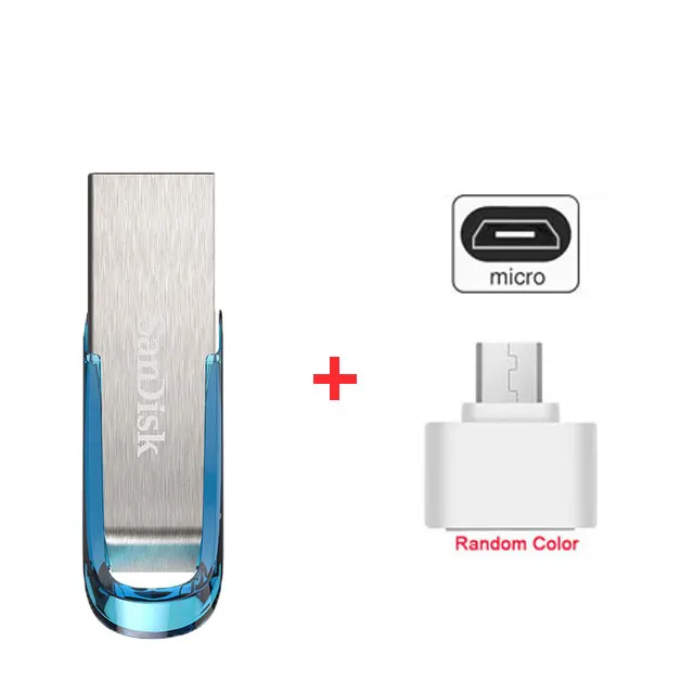 Sandisk 32 gb USB Flash Drive 64 Гб USB3.0 натуральная Ultra Flair металла Pendrive DJ OTG Тип C DIY логотип диск на ключ синий Memory Stick - Цвет: CZ73-Blue-Plus-OTG