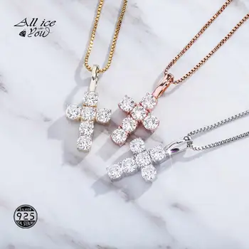 

ALLICEONYOU 925 Sterling Silver High Quality Iced Out Cubic Zirconia Large Cross Pendant Necklace Hip Hop Fashion Jewelry Gift