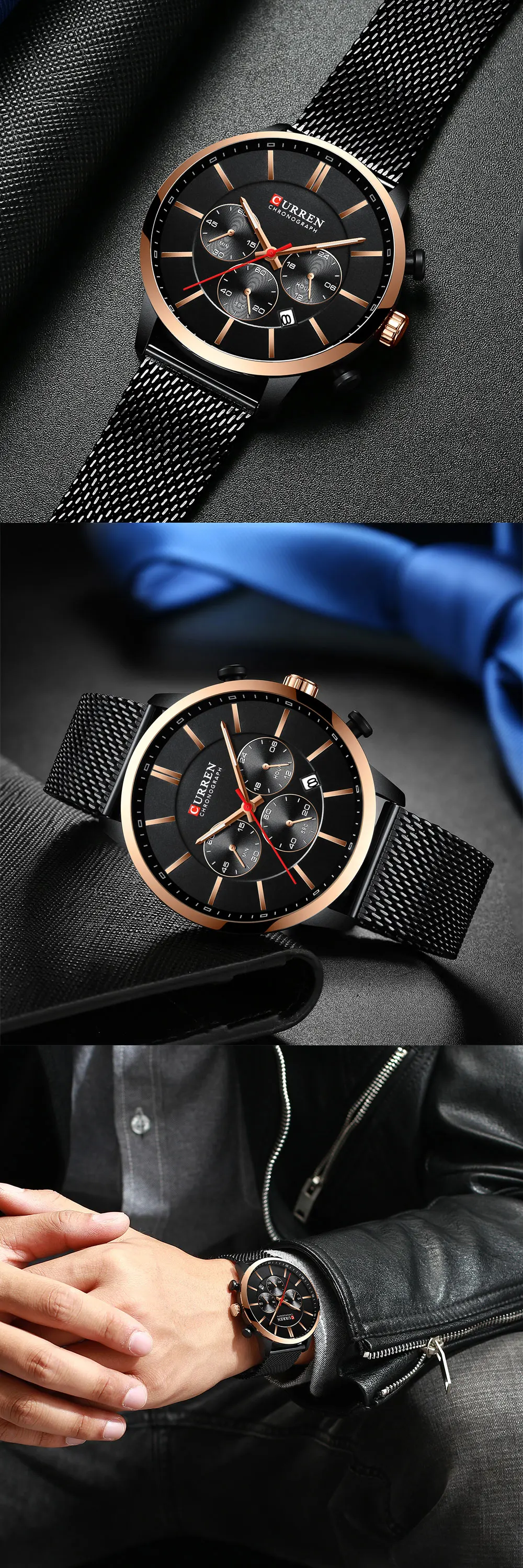 CURREN 8340, модные часы для мужчин, водонепроницаемые спортивные часы для мужчин, сетчатый ремешок из нержавеющей стали, кварцевые часы, повседневные деловые наручные часы