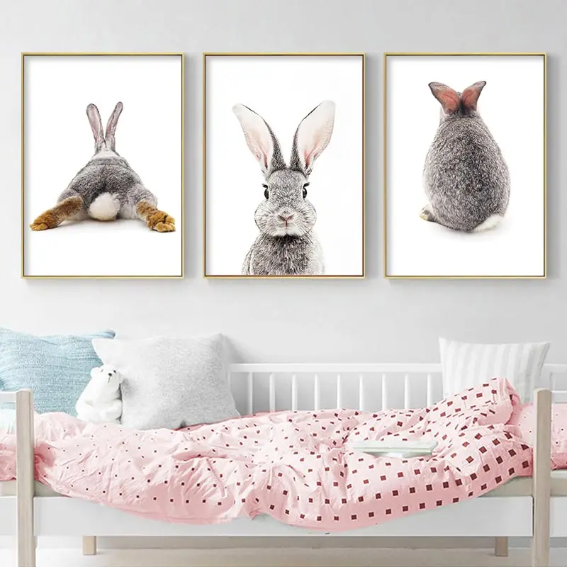 G571 Cute Bunny Rabbit Night Baby Framed Wall Picture 3D Art Canvas Mount Room 