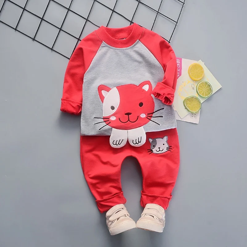 

Autumn Children Suits Baby Girls Boys Casual Long Sleeve Cartoon Sweatshirt Tops+Pants 2Pcs Trouser Set 3Colors 1Y-4Y