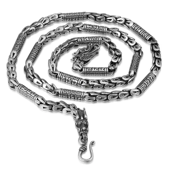 

Pure Silver Chain Necklace For Men Handmade Religious Budda Mantra Long Chain Carved Dragon Head Scale Fashion Jewelry (hy)