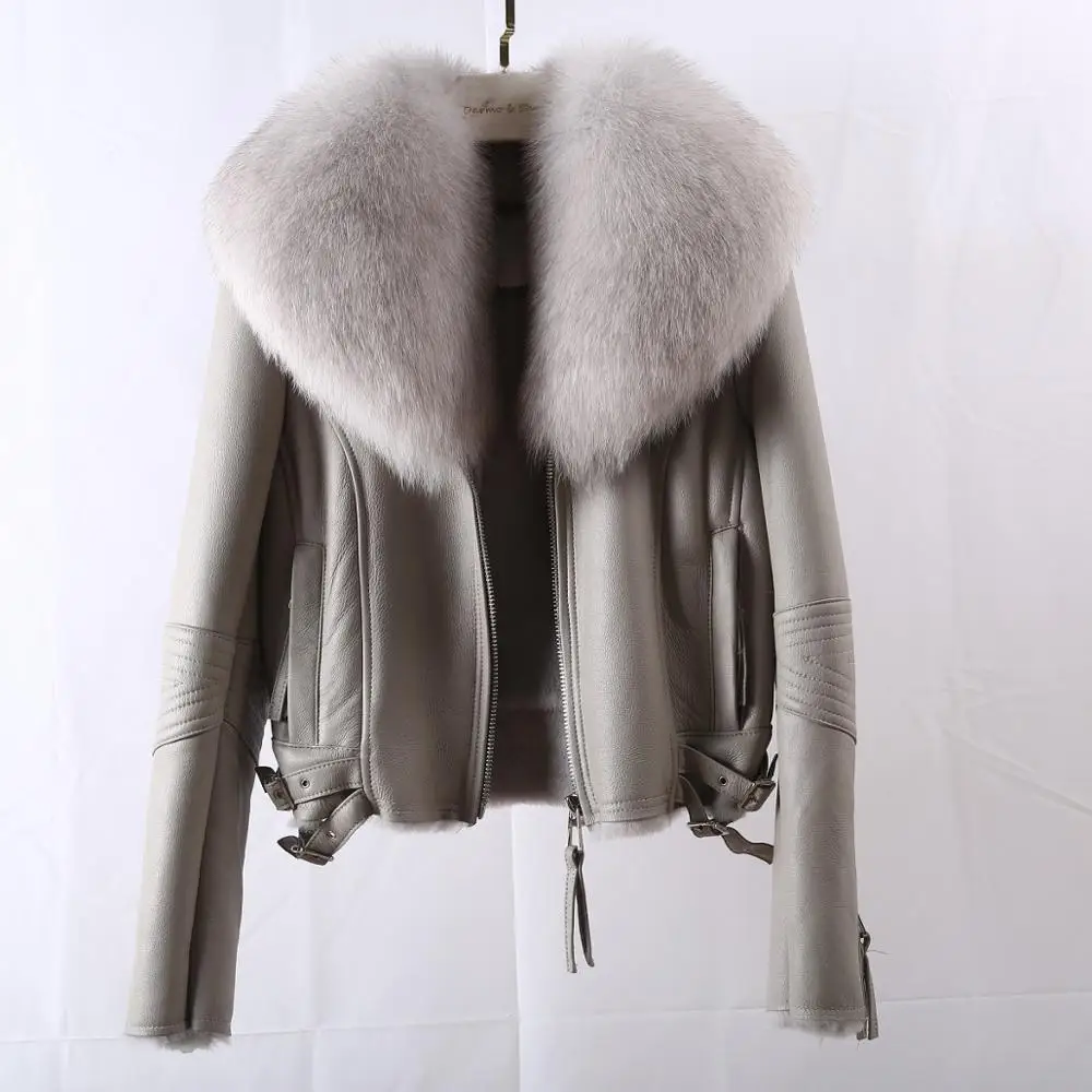 new winter jacket real fur coat Whole skin fox fur collar Genuine Leather Lamb fur fur coat woman's clothing short coat