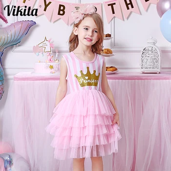 

VIKITA Summer Kids Girls Dress Kids Princess Dress Sleeveless Party Clothes Mesh Tutu Dress for Girls 3-8Yrs Casual Clothing