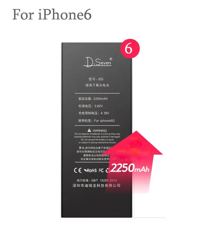 for iPhone6 2250mAh Литиевая батарея высокой емкости для Apple iPhone 6S 6 7 7Plus 5s 5 сменные батареи Внутренняя батарея для телефона 2250mAh 1800mAh - Цвет: for iPhone6 2250mAh