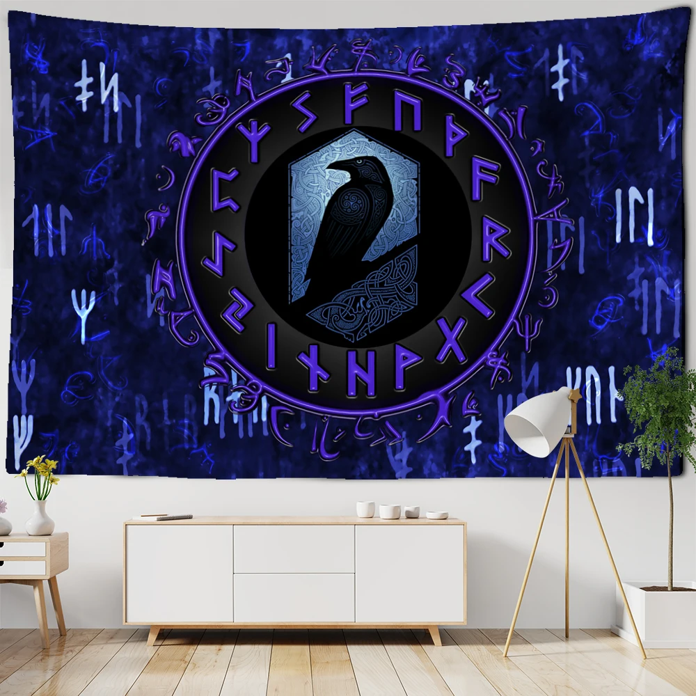Vikings Tapestry Wall Hanging Tapestries Decor For Living Room Tarot Sun Moon Raven Mysterious Meditation Psychedelic Runes Art