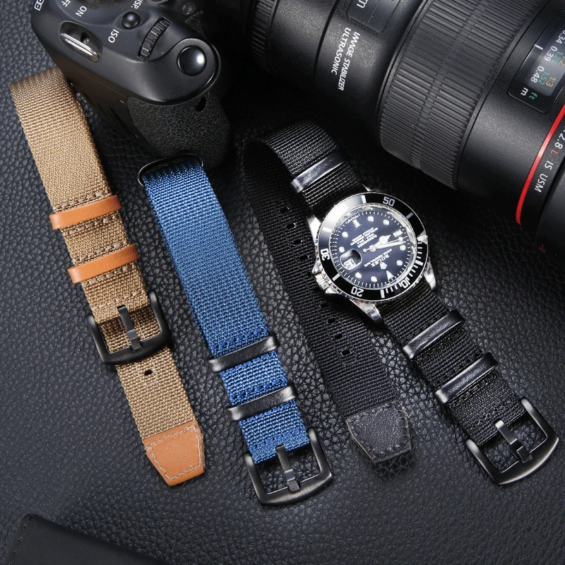 Cinturino In Vera Pelle Di Nylon Premium 18Mm 20Mm 22Mm Cinturino Per Rolex/Seiko/Tissot Cinturino Da Uomo In Tela Accessori Per Orologi