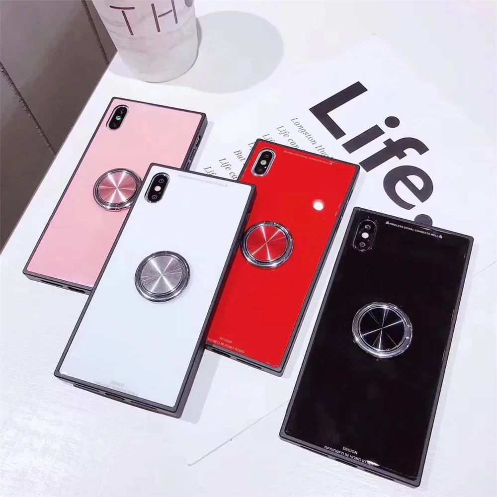 Роскошный квадратный чехол для телефона для 8, 7, 6, 6S Plus, Автомобильный кронштейн с функцией стекла, однотонный чехол для iPhone 11 pro max X XS, чехол для max XR