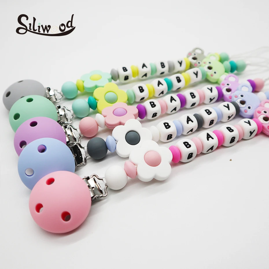 Силиконовые зажимы для соски сделай сам с именем ребенка забавная цепочка