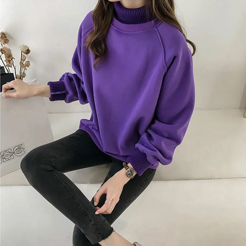  Hoodies Women Sweatshirt Turtleneck Thicker Warm Womens Clothing Hoodie Pullover Harajuku Plus Size