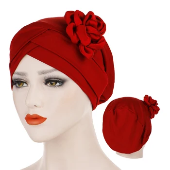 

Islamic hijab bonnet solid cotton flowers turban caps ready to wear Inner hijabs head scarves for women femme musulman turbantes