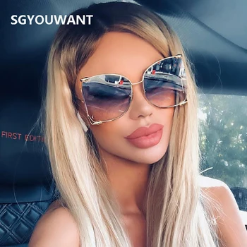 

SGYOUWANT 2021 Half Frame Sunglasses Women Square Pearl Famous Brand Design Fashion Glasses Oversized Clear Pink Eyewear Ladies