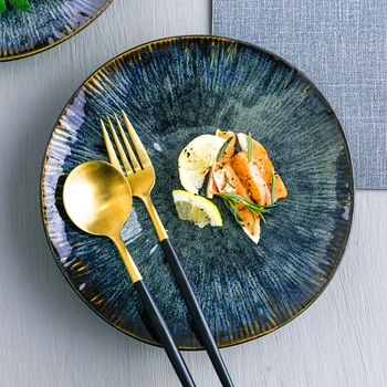 

Starry sky kiln changed ceramic plate home dinner plates creative tableware shallow plate breakfast Steak cake dessert plates
