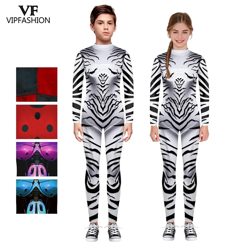 

VIP FASHION Halloween Costume For Kids Jumpsuit Cartoon Zebra Pattern Printed Skull Cosplay Costume Bodysuit For Boy And Girl