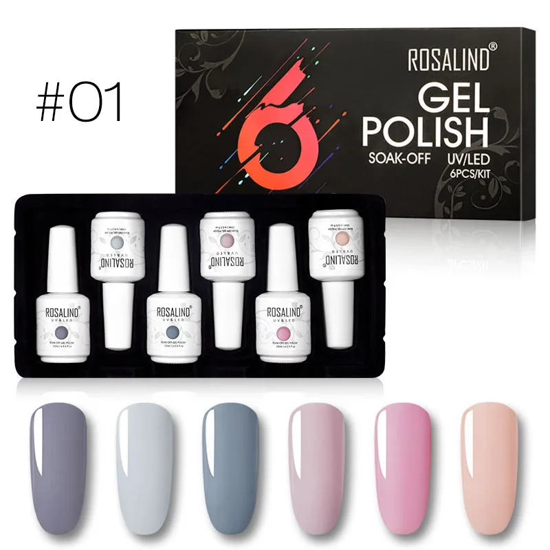 RHTC6-01 ROSALIND набор гель-лаков для ногтей Полупостоянный набор гелей для ногтей Замачивание от дизайна ногтей лак для ногтей 15 мл все для маникюрного набора - Цвет: RHTC6-01