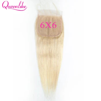 

Big 6x6 Lace Closure Blonde Color 613 Pre Plucked With Baby Hair Queenlike Brazilian Straight Remy Hair Closure
