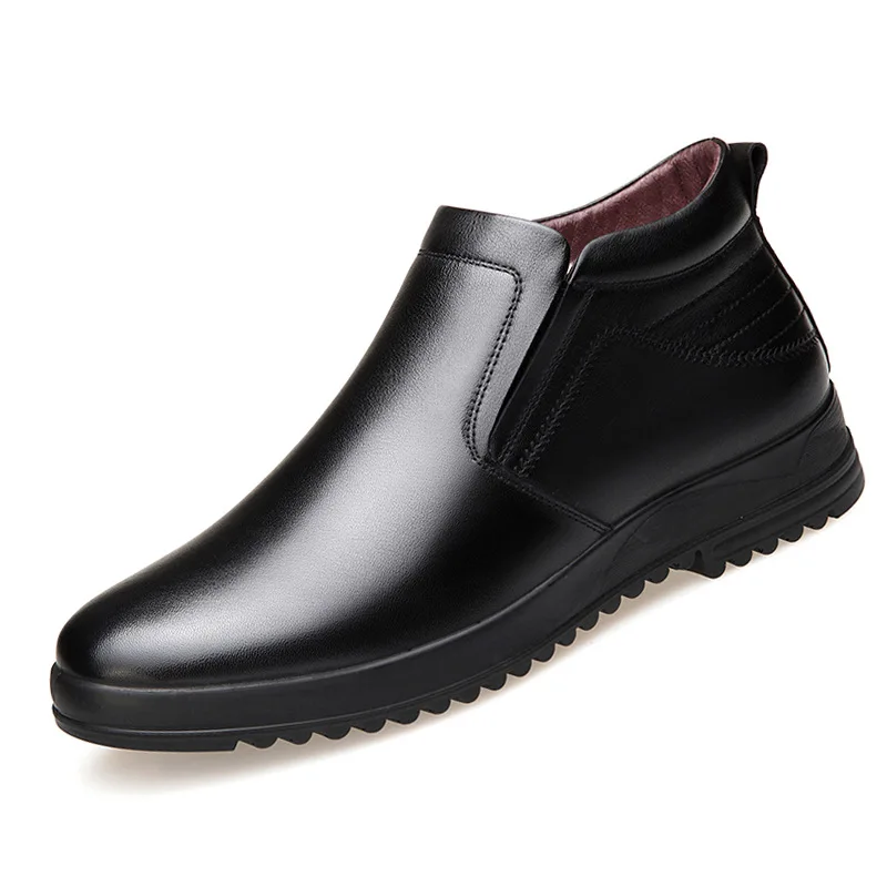 Кожаные ботинки «Челси»; Мужская зимняя обувь; плюшевая теплая обувь; модные ботинки на молнии; мужские Ботильоны; черные ботинки; 687
