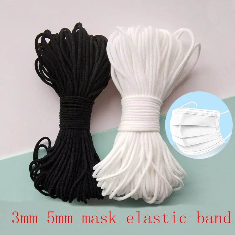 Mask Elastic Rope 3mm Round White Elastic Band 5mmflat Mask Oil Core Belt Rope Handmade DIY Protective Clothing Accessories 10y